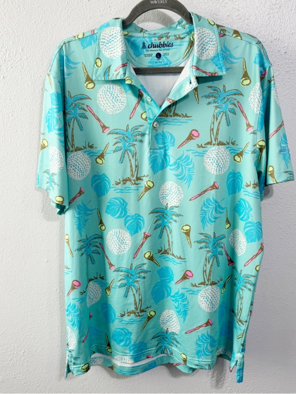 chubbies Aqua Golf & Palm Print golf Polo large